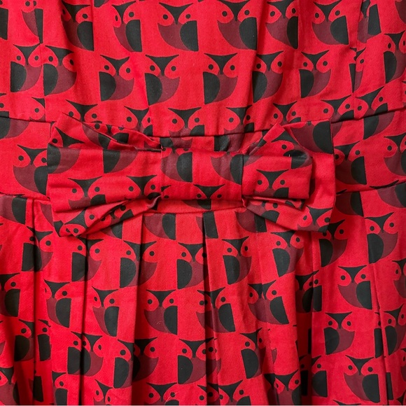 RARE ORLA KIELY PEOPLE TREE CHERRY RED OWL PRINT FIT FLARE MIDI DRESS Sz14 - Picture 8 of 11